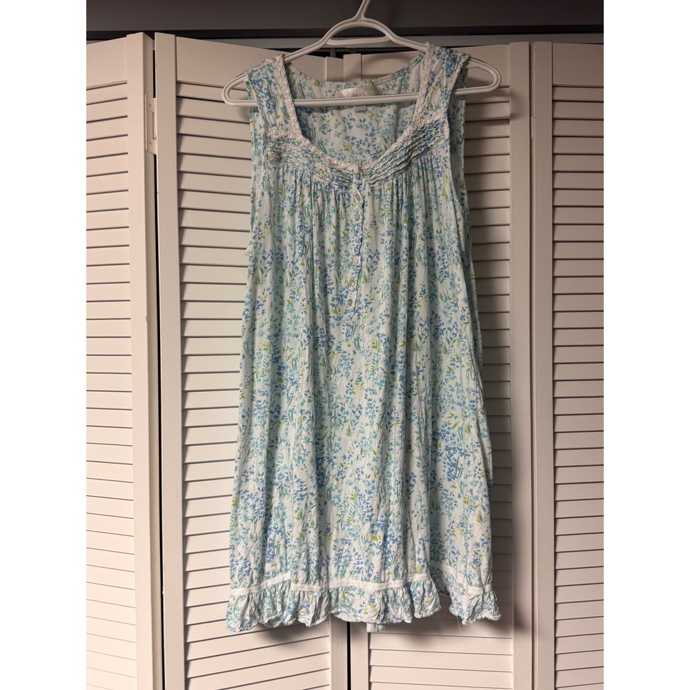 Eileen West Floral Sleeveless Nightgown  Cottagecore Lace Trim Women's Large